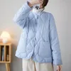 2023 Autumn Winter Cott Blue Jacket For Women Thin and Light Casual Parkas Short Coat Tops Fi Clothes Ladies Outerwear Z0ZN#