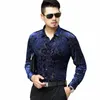 Nouveau design décontracté voir à travers les chemises creuses à fleurs lg manches vêtements hommes transparent dr chemise 679K #