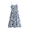 Casual Dresses Yenkye French Style Floral Print Spaghetti Strap Dress for Women Sleeveless O Neck A-Line Midi Summer Semester Vestidos