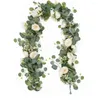 Fleurs décoratives 2 pièces guirlande de vigne rose artificielle avec feuilles d'eucalyptus fausses fleurs paniers suspendus plantes pour mariage maison jardin