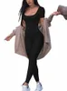 2024 Våren och sommaren Ny kvinnors korta ärm Solid Color Skinny Jumpsuit Fi Sports Fitn U Neck Jumpsuit S0pl#