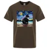 Chat Starry Sky Universe drôle Tshirt hommes Casual respirant été T-shirts surdimensionné lâche T-shirt marque Cott vêtements homme j3mi #