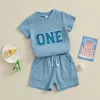 Clothing Sets Toddler Baby Boy Birthday Outfit One Two Embroidery Short Sleeve T-shirt Shorts 2Pcs Waffle Summer Clothes