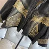 ヨーロッパ2023年秋の新しいクールな人気のあるFiデザインヒョウ柄の擦り切れデニムジャケット女性の短いキャディガンカジュアルトップコートo7qc＃