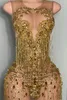 Sexy Gold Diamond Short Prom Dresses 2024 Scoop Girl Cocktail Birthday Outfits See Through Vestido Gala Outfit