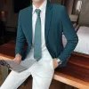 Högkvalitativa män blazer Slim Fit Light Luxury Busin Casual Sacka Jacka Solid Color Wedding Dr Party Costume Homme Top G2YK#