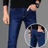 Heren herfst winter Koreaanse stijl geborstelde denim stof Slim Designer Koreaanse Fi luxe skinny pluche Cowboy sneeuwvlok broek E24y #