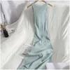 Basic Casual Dresses Oceanlove Korean Knitted Robe Femme Summer V Neck Sleeveless Kink Hollow Out Y Slim Bodycon Dress Split Fork Long Otmya