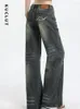 Jeans pour femmes Kuclut pour femmes Denim Pantalon Vintage Casual Lavé Large Jambe Mode Basique Taille Basse Pantalon Pleine Longueur