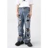 Herren Vibe Style Destroyed Jeans Hosen Fi Hi Street Ripped Oversize Hip Hop Denim Hosen Loose Fit Distred Bottoms S7f6 #