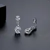 Brincos pendurados luoteemi único waterdrop samll cz cluster geométrico zircônia gota para mulher delicado zircão brinco de cristal