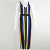 Casual Dresses Stripe Colorful Bandage Dress for Women Spaghetti Strap Split Summer 2024 Long Vestido Fashion V Neck High Midist Bodycon