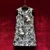 Robe noire à imprimé Floral, sans manches, col rond, strass, longueur aux genoux, robes décontractées, printemps 2024, X4M2612306