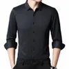 2022 sólido elástico mens camisas para roupas masculinas coreano fi lg manga camisa luxo dr roupas casuais 908 l4UO #