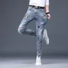 hot Sale Men's Luxury Jeans Streetwear Denim Pants Punk Distred Hole Tiger Embroidery Patches Stretch Skinny Ripped Trouser N5of#