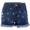 Fi Tassel Otwory Dżinsy Krótkie kobiety Summer High Street Star Print Mid Wase Dżinsy Denim Spods Summer Chic Korean Denim Shorts H8NQ#