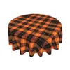 Toalha de mesa redonda xadrez tartan laranja, à prova d'água, resistente a rugas e capa lavável, 150 cm de diâmetro 240312