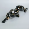 Sculture Creative Black Gold Leopard Animal Statue Wild Power Artigianato Decori per la casa Ornamenti per desktop da ufficio Figurine di pantera oscura Regalo