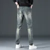 nostalgico Blue Jeans Denim Uomo Stretch Slim Dritto Regular Fit Pantaloni casual Brand Party Pantaloni Hip Hop Fi H6hX #