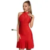 Colete vermelho sexy sem mangas para noite, vestido plissado com bandagem larga, vestido de coquetel 489204