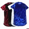 T-shirts pour hommes Hi-Street Hommes T-shirt étendu Velour Mens Hip Hop Longline T-shirts Golden Side Zipper Veet Curved Hem Tee Shorts Drop Dhvzf