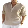 2023 nova blusa casual masculina cott camisa de linho solta topos lg manga camiseta primavera outono casual camisas masculinas bonitas x9yM #