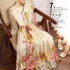 Robes décontractées Limiguyue été imprimé floral soie double couches volants perlé bouton a-ligne robe élégante en mousseline de soie longue robes Z044