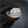 Anhänger Halsketten Nach Maß Dental Grills Iced Out Sterling Silber Echtgold Schmuck Zickzack-Fassung Vvs Moissanit Diamanten Zähne Gr DHS9U