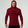MENS LG SLEEVES Elasticitet Cott Hooded T Shirts Muscle Man Gym Fitn Bodybuilding Jogger Brand Clothing Tee Shirt Homme Z0ot#