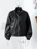 Women's Jackets PU Leather Jacket Women Long Sleeve Stand Loose Female Crop Coat Korean Spring Fashion Zipper Moto Biker Lady Outwear 2024