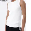 Männer Tank Tops INCERUN 2024 Koreanische Stil Herren Gestreifte Mehrfarbige Gestrickte Oansatz Ärmellose Westen Freizeit Einfache All-match S-5XL