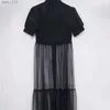 Vestidos casuais básicos moda manga curta preto lantejoulas vestido longo mulheres 2023 verão malha perspectiva camisa de escritório para robe femme yq240328