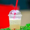 Disposable Cups Straws 50Pcs Transparent Juice Multi-function Plastic Fruit With Lids Bubble Tea