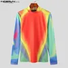 Männer T-Shirts 2023 Männer T-shirt Tie Dye Bunte Rollkragen Langarm T Tops Streetwear Mode Unterhemd Casual Camisetas S-5XL24328