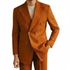 luxury Linen Double Breasted Italian Suit For Men's Versatile Slim Fit Busin Lapel Collar Retro Suit Green Brown 4 Colors C1gp#