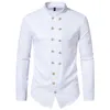 Mens Double Breasted Dr Camisas Steampunk LG Manga Punk Rock Camisa Gótica Homens Halen Party Prom Chemise Homme Branco 2XL H9Qj #