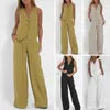 Women's Two Piece Pants 2 Suit For Women Stylish Cotton Linen Set With Sleeveless Vest Wide Leg Office Wear Casual Outings