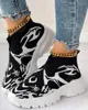 Casual skor sneakers kvinnor färgblock andningsbar stickad slip-on mesh kvinnors tryckt komfort platt botten