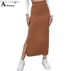 Röcke Skorts Aimsnug 2022 Herbst Stricken Langer Rock Frauen High Cut Skinny Party Strand Cover-Up Midi Sexy Dropped Taille gestrickte Bodycon yq240328