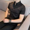 2021 Zomer Mannen Korte Mouw Gestreepte Shirts Hoge Kwaliteit Mannelijke Luxe Busin Casual Formele Dr Shirts Slanke Streetwear Blouse s0nY #