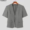 Incerun Männer Blazer Einfarbig V-ausschnitt Kurzarm Offenen Stich Casual Anzüge Männer Streetwear Sommer 2024 Fi Männlich Strickjacke v5Jc #