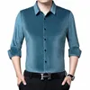 Mens Seaml Soft Velor Shirts Autumn LG Sleeve Gold Veet Clothing Man Slå ner krage Silk Veet Dr Shirts G8mm#