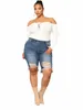 Kvinnors rippade jeans shorts plus storlek byte shorts denim sommar baggy kort för kvinnor fett överdimensionerade trosor ouc2539 g7e8#