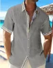 FI Herr Hawaiian Beach Short Sleeved Linen Shirt Men's Casual Ethnic Print Plus Size Cardigan Solid Color Shirt Summer N4T9#