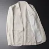 Man Blazer Thin Linen Blazer Mens 여름 흰색 싱글복 남성용 코트 선 스크린 블레이저 재킷 남자 슬림 핏 캐주얼 2023 New C9ok#