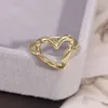 Cluster Rings Vintage Punk Irregular Hollow Heart For Women Men Gold Color Stainless Steel Ring Trend Engagement Party Jewelry Gift