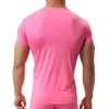 new Men's Sexy Ice Silk T Shirts Solid Color Male V-neck Short Sleeves t shirt Tops Plus Size S-XXL t095#