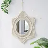 Macrame Wall Mirror Boho Round Mirrors Art Home Room Decor for Apartment Living Room Bedroom Baby Christmas Decoration Gift 240320