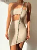 Abiti casual di base Diamonds Bandage Dress Women Women Tut Out senza maniche Mini BodyCon 2022 Summer One Spalla Sexy Club Evening Party YQ240328