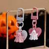 Keychains Cute Personalized Sweet Cool Ghost Versatile Charming Heart-shaped Round Buckle Keychain Simple Lovely Pink Black White Key Ring